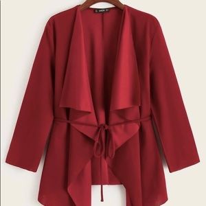 Shein red waterfall tie front cardigan